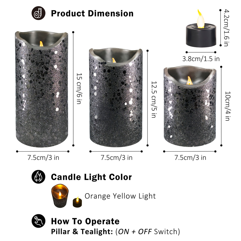 
                      
                        Black Glittery Real Wax LED Candles, 6 Pack
                      
                    