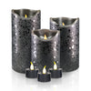 Black Glittery Real Wax LED Candles, 6 Pack