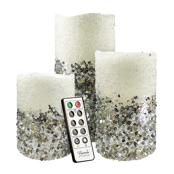 Glitter Beads Real Wax LED Candles, 3 Pack