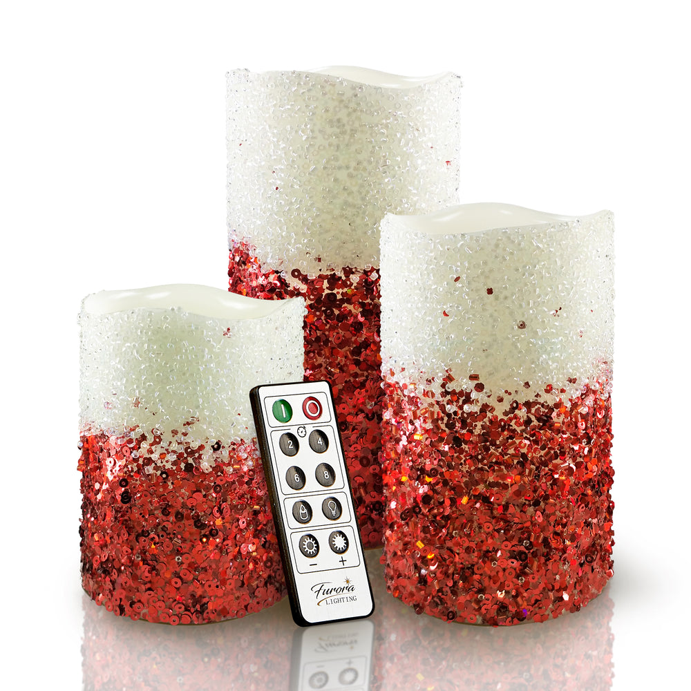 Glitter Beads Real Wax LED Candles, 3 Pack