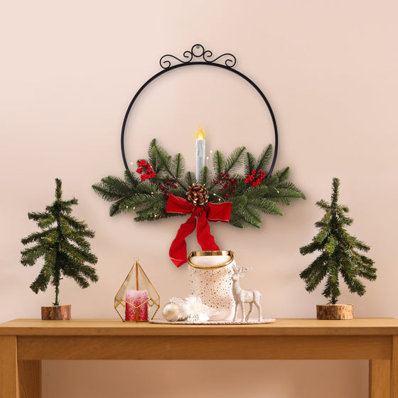 Christmas Black Metal Wreath Holder With LED Taper Candle